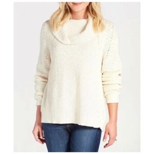 Free People Women Sweater By Your Side Cowl Neck Ivory White Pullover Sz Large